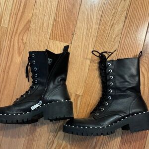 Black Studded Lace-Up Combat Boots